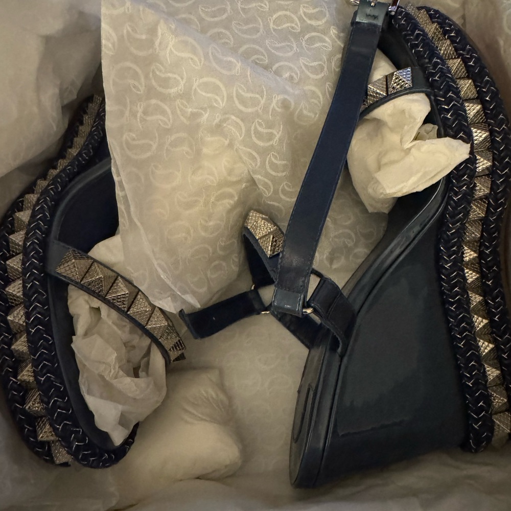 Christian Louboutin Blue Pyramid Stud Sandals - Picture 2 of 6